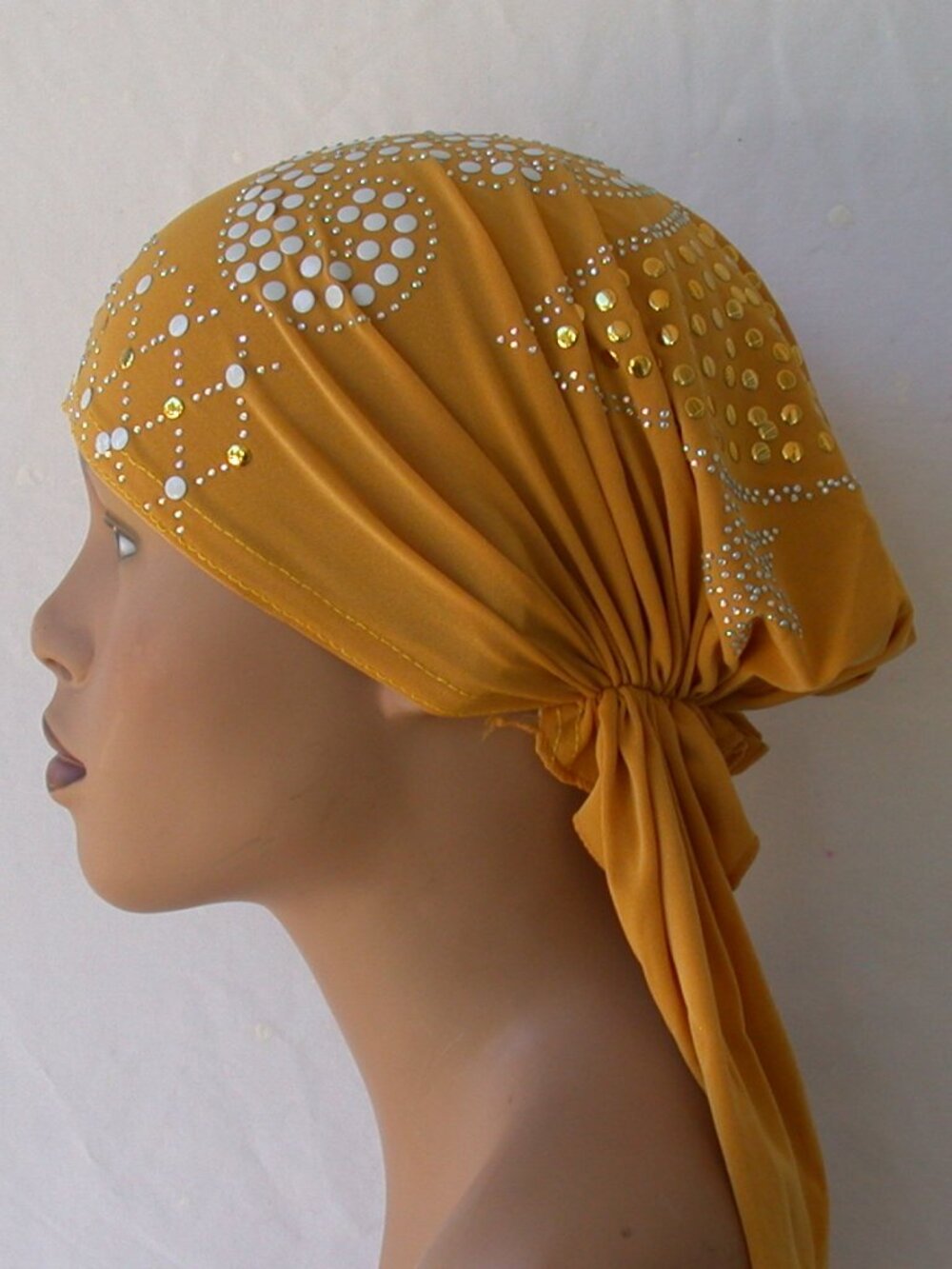 Yellow Chemo Stud Fashion Cap Slip On Bonnet Hijab Undercap #2